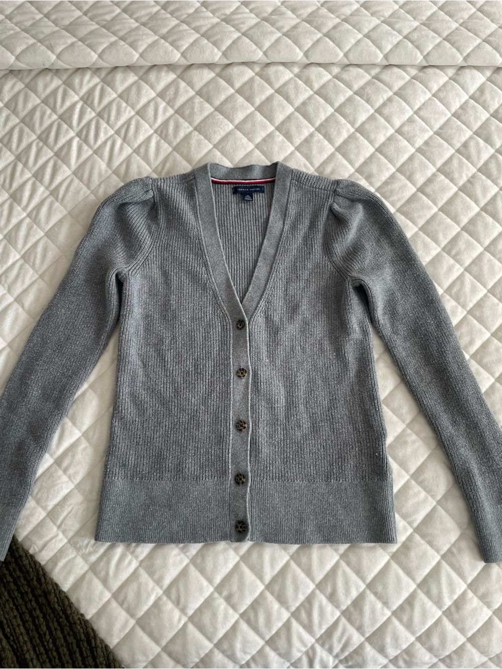 Tommy Hilfiger Gray V-Neck Button Sweater